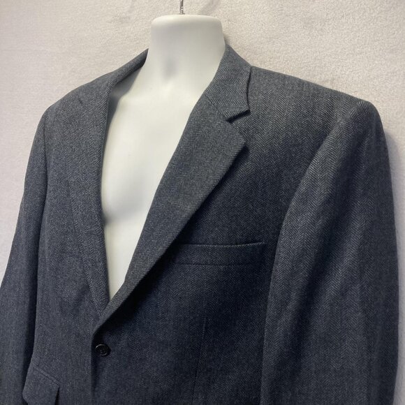 Lands' End 100% Lambswool Blazer Jacket Mens 42R Gray Herringbone Sport Coat EUC - Picture 4 of 16